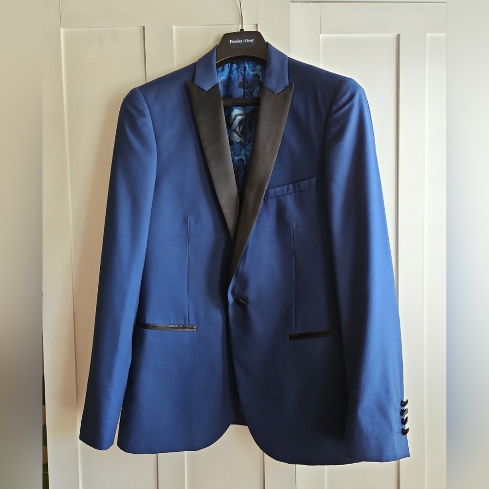 Navy and black tuxedo jacket